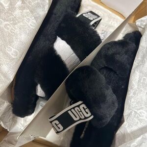 UGG Black Fluffy Slippers